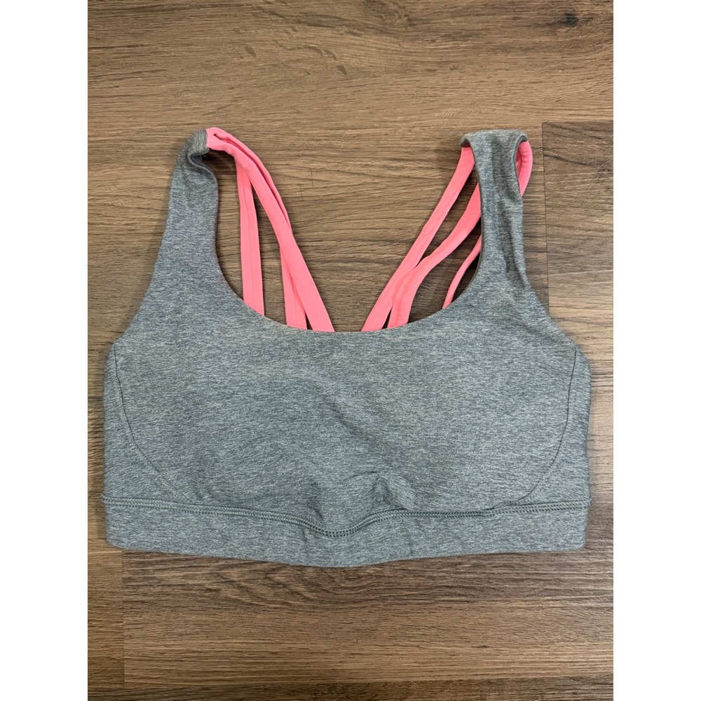 Lululemon Free To Be Bra Gray Pink Strappy Back Yoga Sports Bra Size 6